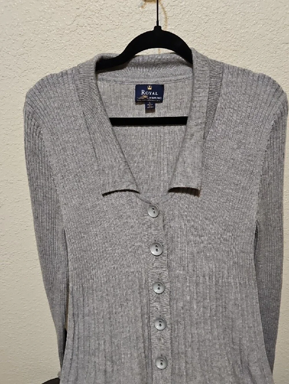 Light Gray Super Soft Extra Fine 100% Merino Wool Ribbed Button-Front Dress